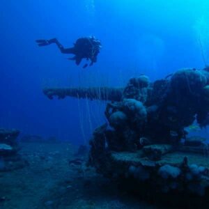 A diver discovering a whole new world in the depths.