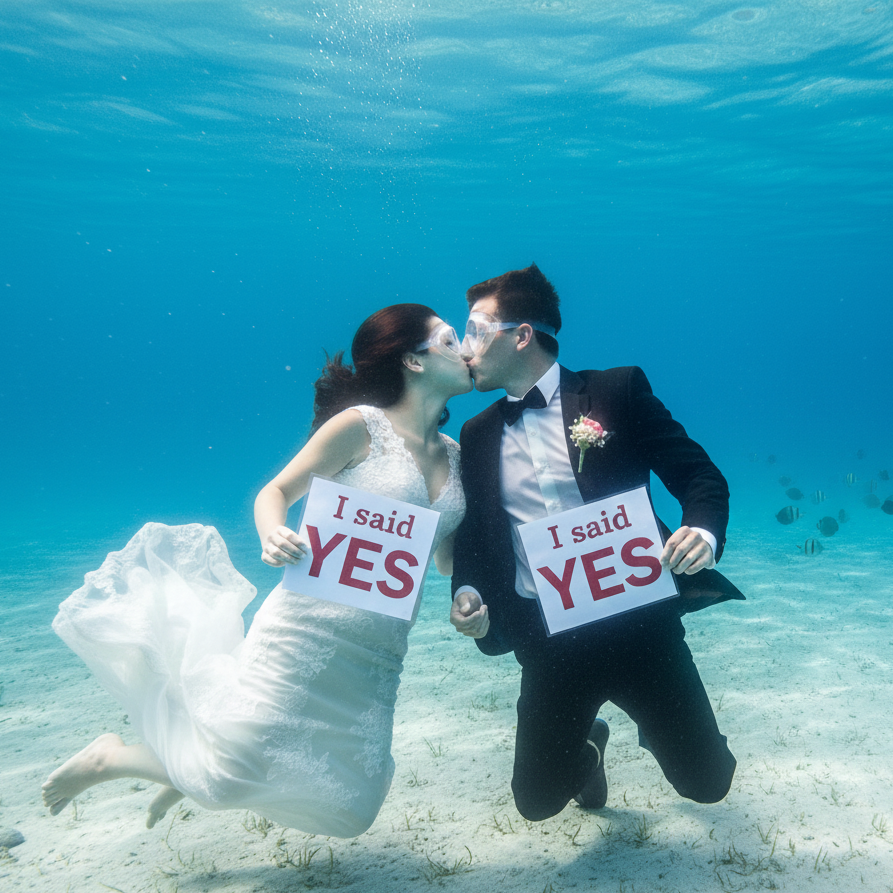 Underwater wedding renewal of vows by ai and spartan scuba